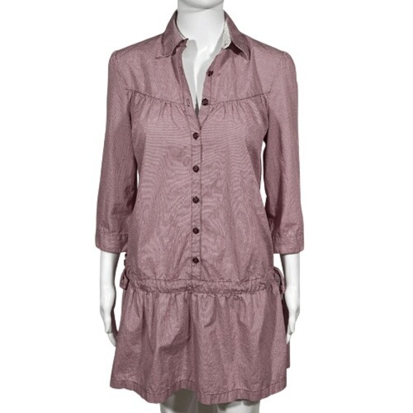 Trovata Dresses & Skirts - Trovata Polka Dot Dress Burgundy Button Front Cinched‎ Waist Cotton Casual M